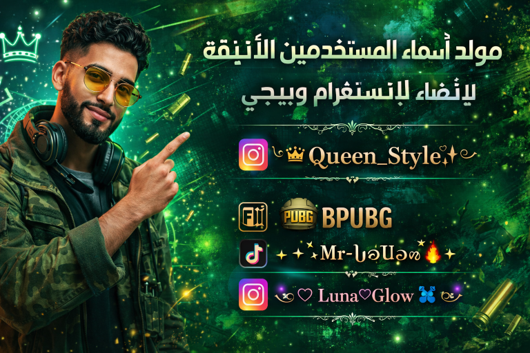مولد أسماء المستخدمين الأنيقة لإنستغرام وببجي